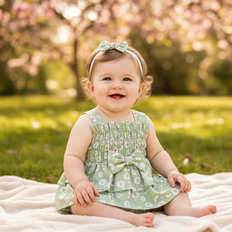 Body Vestido Bebê Menina 100% Algodão com Tiara – Conforto e Estilo Premium