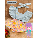 Jardineira Romper com faixa Bebê Menina Body Temático Book Festa Mesversário ensaio temático romper de bebe menina
