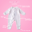 Kit 3 Macacão Menina Amore Vira Pé Floral Recem Nascido a 12 Meses 100% Algodão