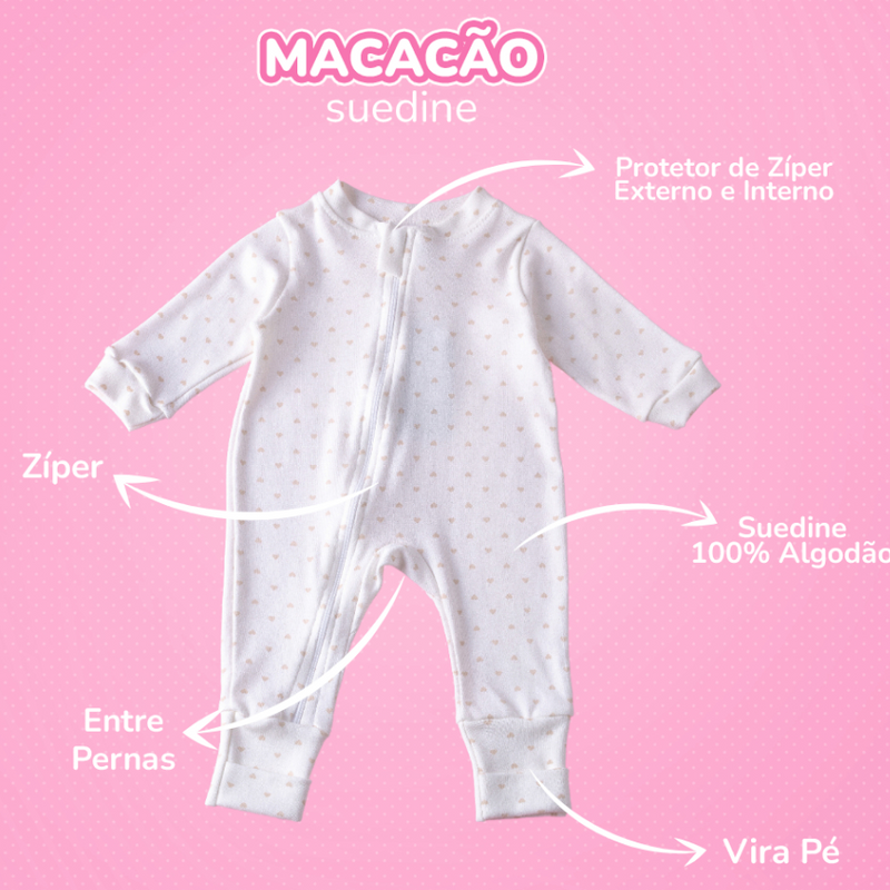 Kit 3 Macacão Menina Amore Vira Pé Floral Recem Nascido a 12 Meses 100% Algodão