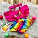 Jardineira Romper com faixa Bebê Menina Body Temático Book Festa Mesversário ensaio temático romper de bebe menina