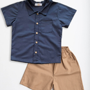 Conjunto Infantil Menino Camisa e Bermuda 100% Algodão – Estilo Social Casual Elegante