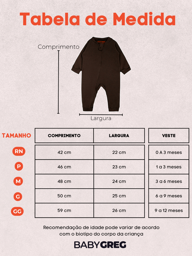 Macacão de Bebe Minimalista com Ziper Baby Greg - (0 a 9 meses) Lançamento