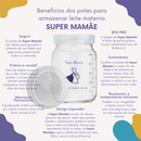 Kit com 5 Potes de Vidro para Armazenar Leite Materno 200ml Com Graduação