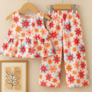 Conjunto Infantil Menina Verão Blusa Babado e Calça Pantacourt Estiloso