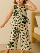 Conjunto Infantil Menina Verão 2 anos a 13 anos - Blusa Babado + Calça Foral Pantacout