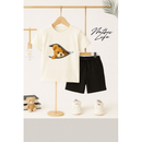 Kit 2 peças Camiseta + bermuda conjunto infantil menino estampa urso moda casual