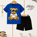 Kit 2 peças Camiseta + bermuda conjunto infantil menino estampa urso moda casual