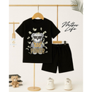 Kit 2 peças Camiseta + bermuda conjunto infantil menino estampa urso moda casual