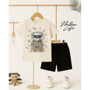 Kit 2 peças Camiseta + bermuda conjunto infantil menino estampa urso moda casual