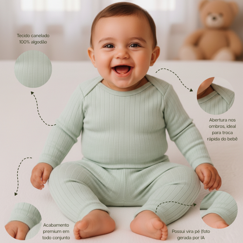 Kit 6 Peças Canelado Premium Roupas de Bebê Conjunto Menino Menina 3 Body e 3 Mijão
