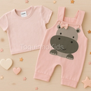 Jardineira Bebê Menina Hipopótamo com Camisa – Conjunto Fofo e Confortáve