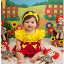 Jardineira Romper com faixa Bebê Menina Body Temático Book Festa Mesversário ensaio temático romper de bebe menina