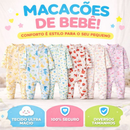 Roupinha Macacão Longo Menina Menino Pijaminha Fechamento Zíper 100% Algodão -Tam RN, P, M e G