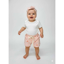 Conjunto Bebê Feminino Body Branco e Short Rosa Estampado com Faixa