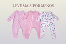 Kit com 3 macacões estampado para menina rosa com zíper