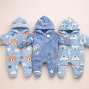 Kit 3 Macacões Bebê Inverno com Capuz e Orelhinha Microfibra Fleece
