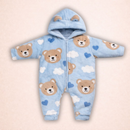 Kit 3 Peças Macacão Bebe Inverno Microfibra Com Capuz Menino
