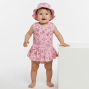 Body saia estampado para bebê feminino com chapéu