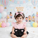 Jardineira Romper com faixa Bebê Menina Body Temático Book Festa Mesversário ensaio temático romper de bebe menina