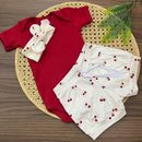 Conjunto Bebê Feminino Body Branco e Short Rosa Estampado com Faixa