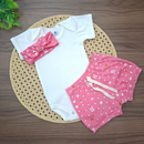 Conjunto Bebê Menina 3 Peças Body, Short e Bandana – Conforto e Estilo Completo