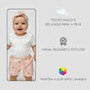 Conjunto Bebê Feminino Body Branco + Short Rosa Estampado com Faixa Look Infantil Confortável