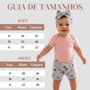 Conjunto Bebê Feminino Body Branco + Short Rosa Estampado com Faixa Look Infantil Confortável