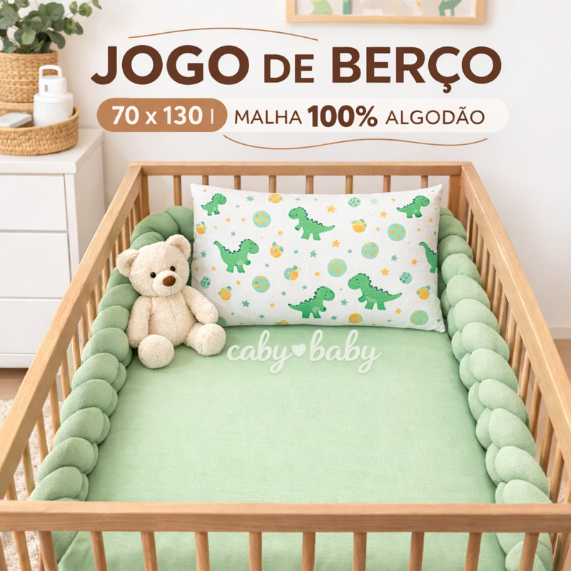Jogo de Berço Americano 2 Peças em Malha 100% Algodão Com Elastico