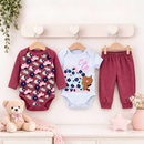 Conjunto Kit 3 e 2 Peças Body Calça Roupa Para Bebe Baby Menina Enxoval Presente 100% Algodão Estampas Divertidas