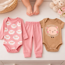 Kit Body Bebê Menina 100% Algodão Conjunto Completo com Estampas Divertidas