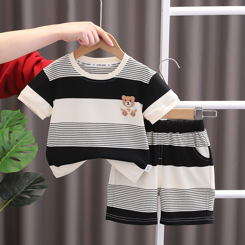  Novos Meninos Meninas Roupas De Verão Algodão Tiras De Esportivas Camiseta Infantil Conjunto De Pista 0-6 Anos