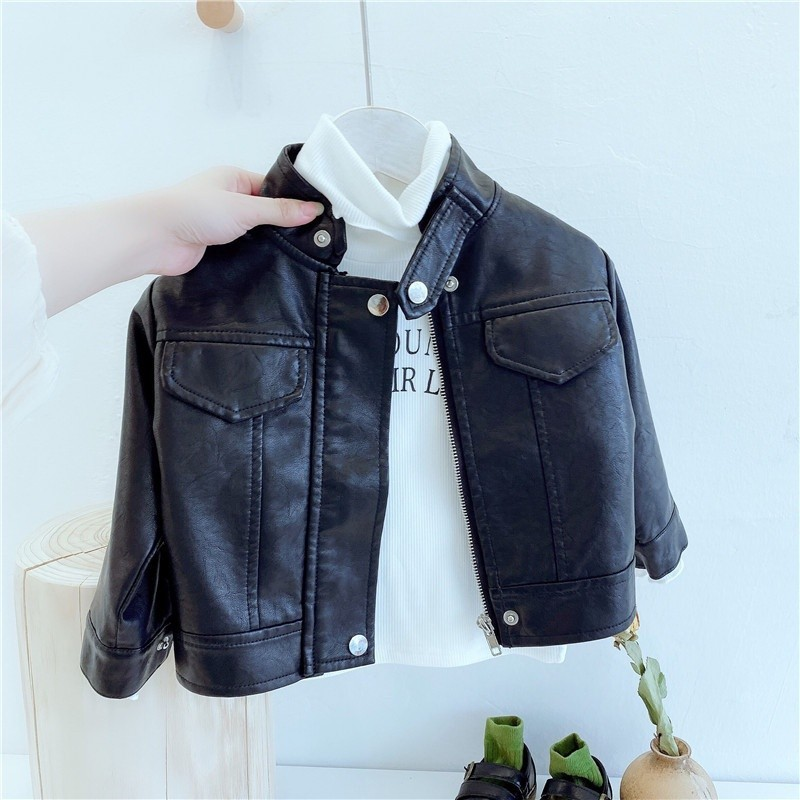 Outono infantil casaco de couro meninos meninos jaqueta casual motocicleta bonito moda com zíper