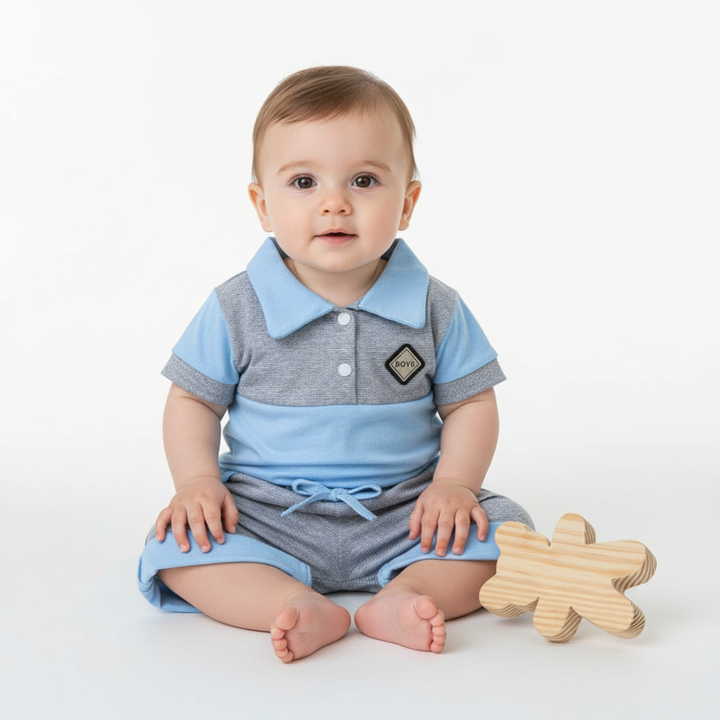 Conjunto bebê Menino Mauricinho linha baby com camiseta polo e shorts Recém Nascido até 6 meses