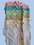 Kit 6 Peças Conjunto Body Manga Longa Canelado + Mijão Liso Canelado 100% Algodão Bebê Infantil RN